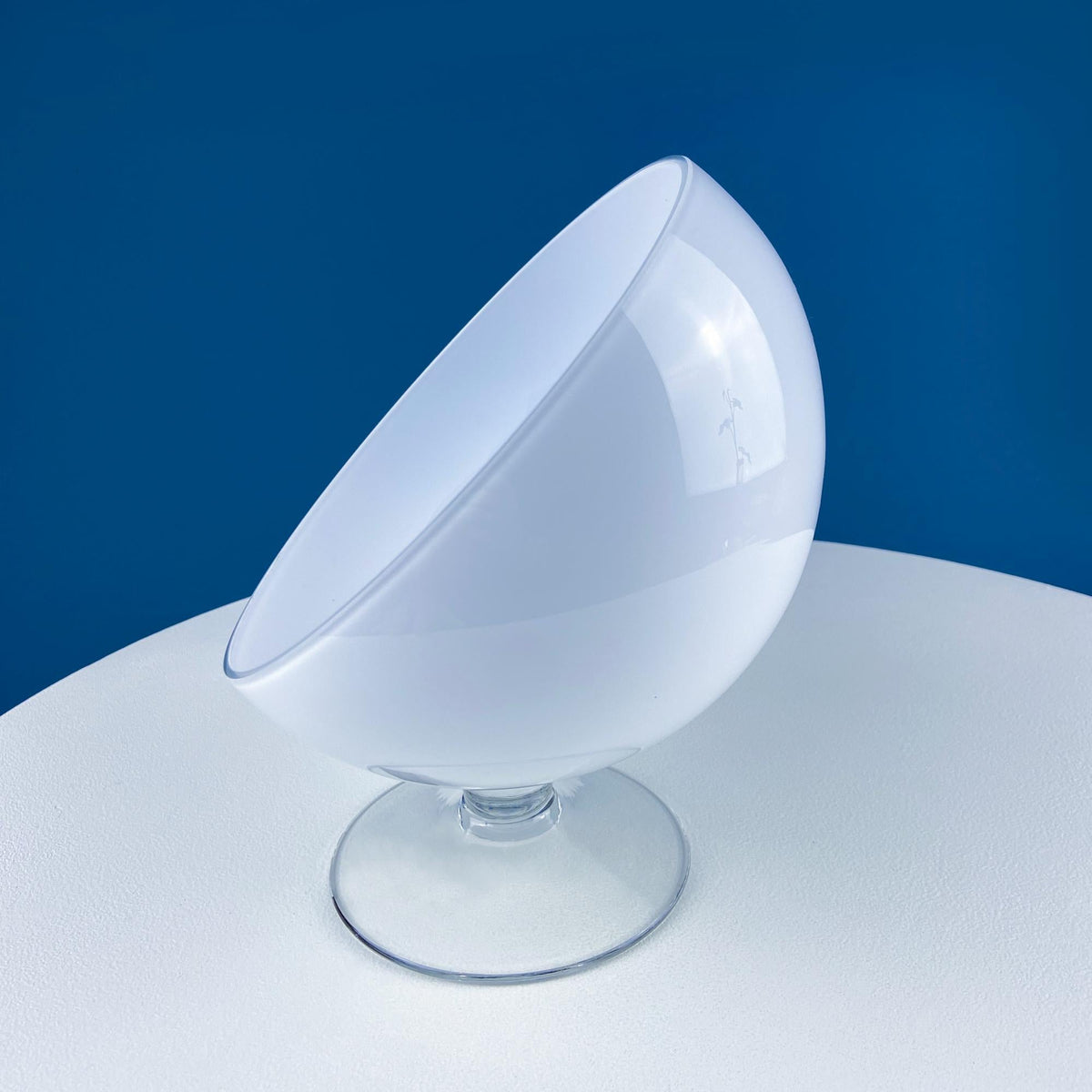 Krosno Hand-Blown White & Clear Tilted Footed Bowl
