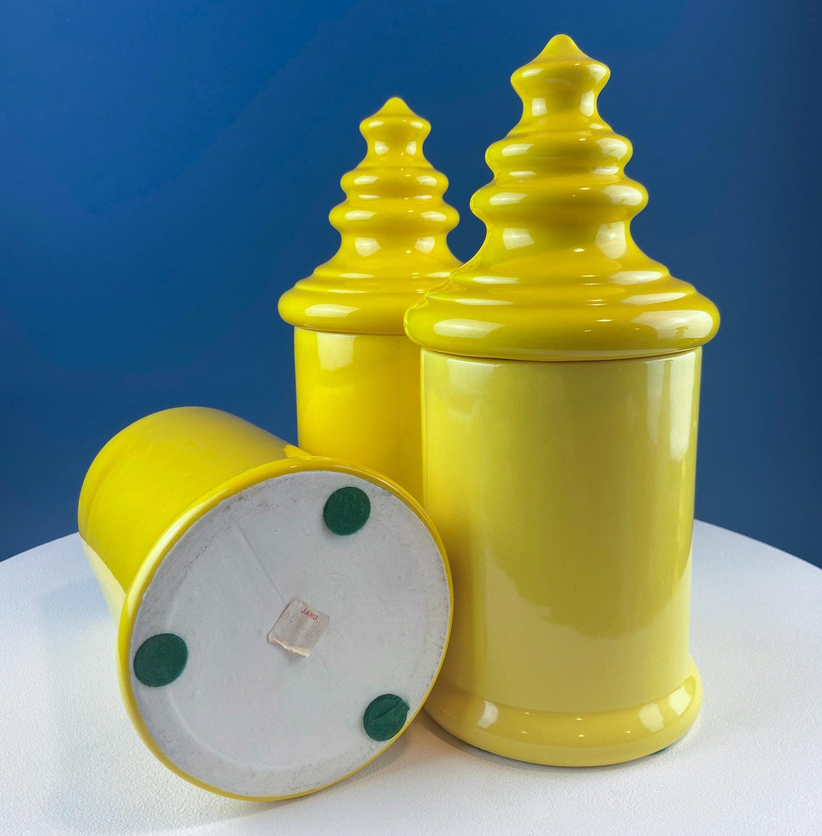 Mid-Century Yellow Ceramic Lantern Canisters, Set of 3