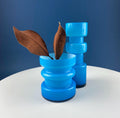 Aqua Blue Geometric Art Glass Vases, Pair