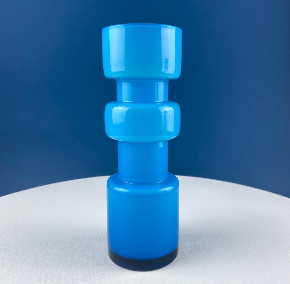 Aqua Blue Geometric Art Glass Vases, Pair