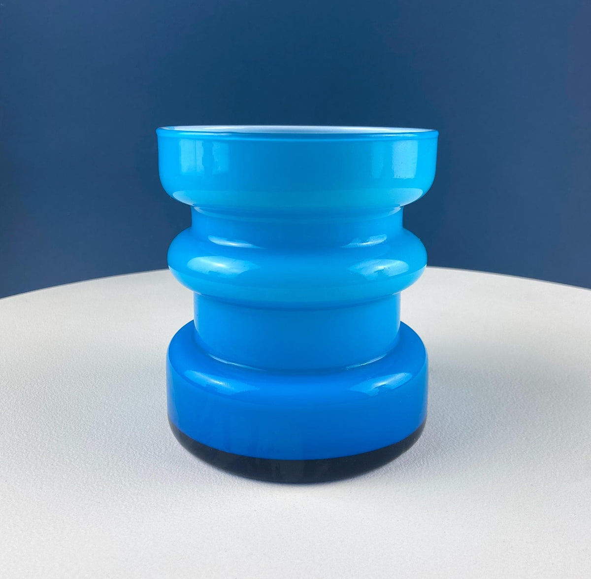 Aqua Blue Geometric Art Glass Vases, Pair