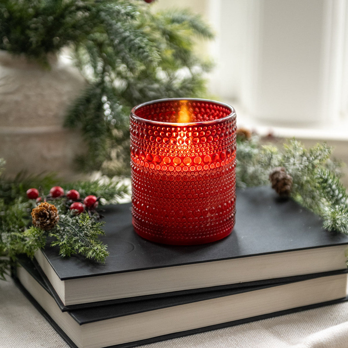 Red Hobnail Glass 3D Flameless Wax Candle