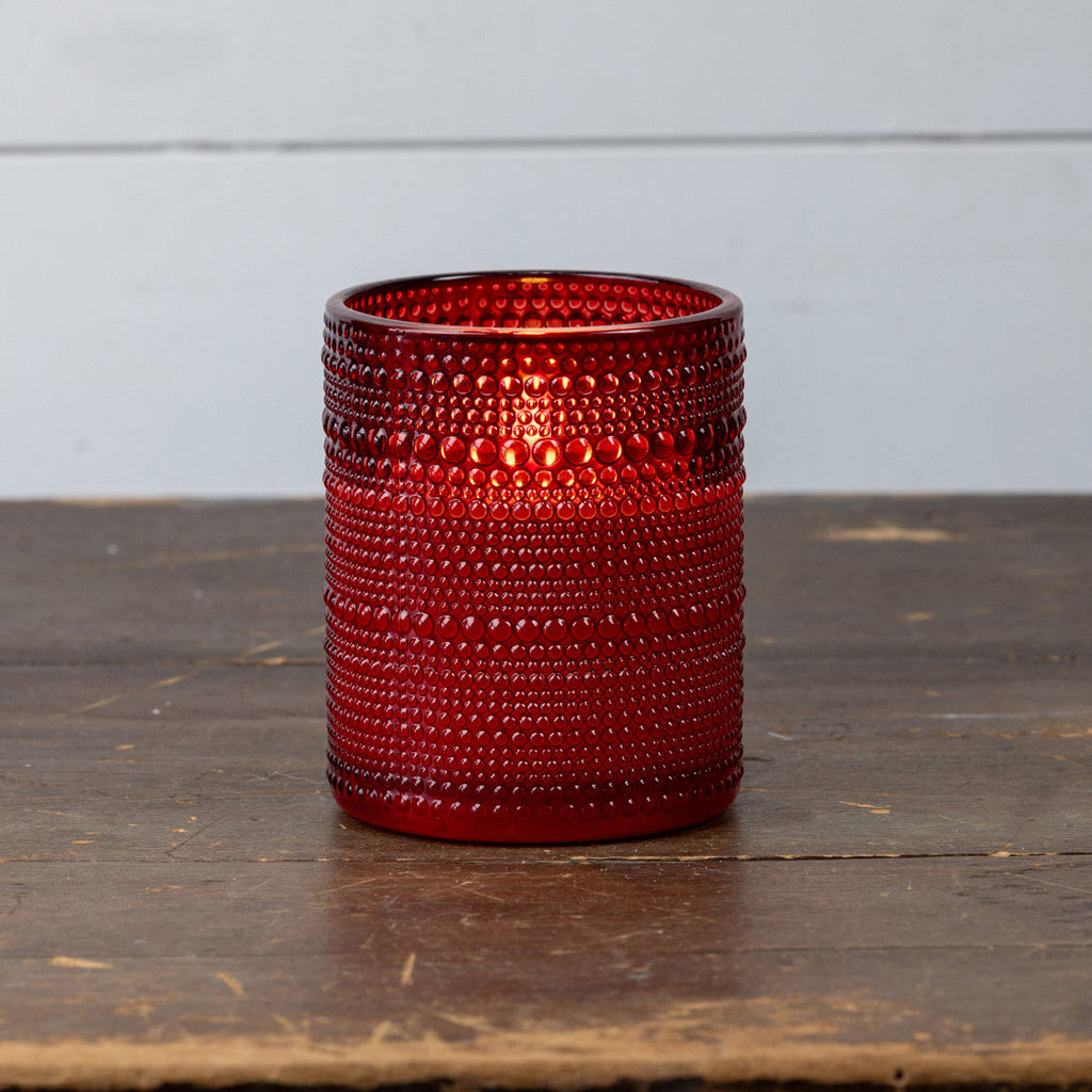 Red Hobnail Glass 3D Flameless Wax Candle