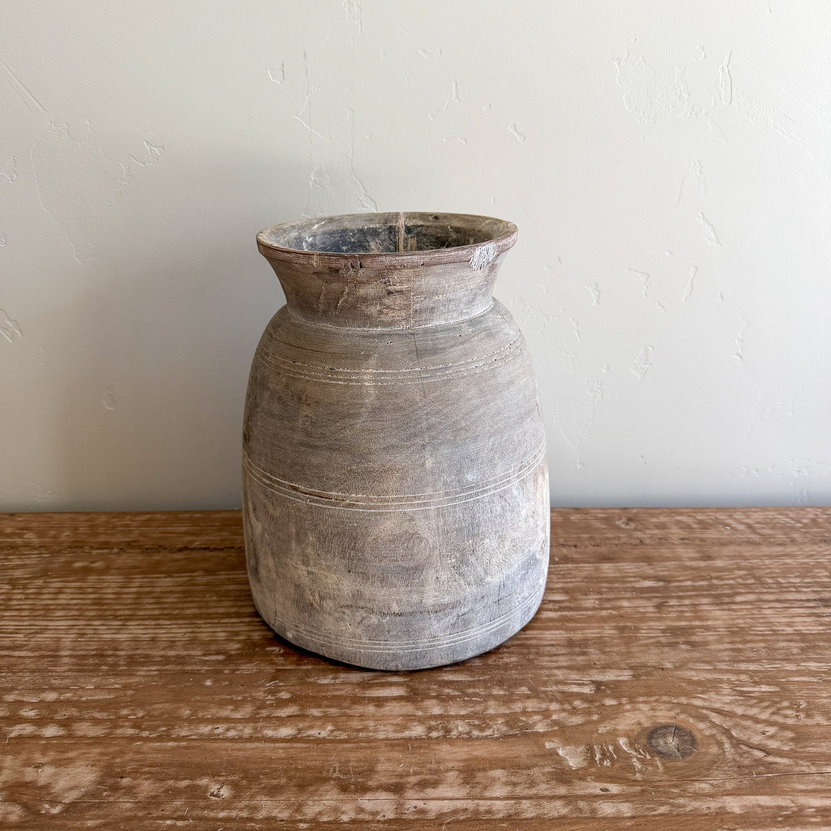 Nepali Water Pot Vase - Bleached Wood | Large Handmade Rustic Vessel