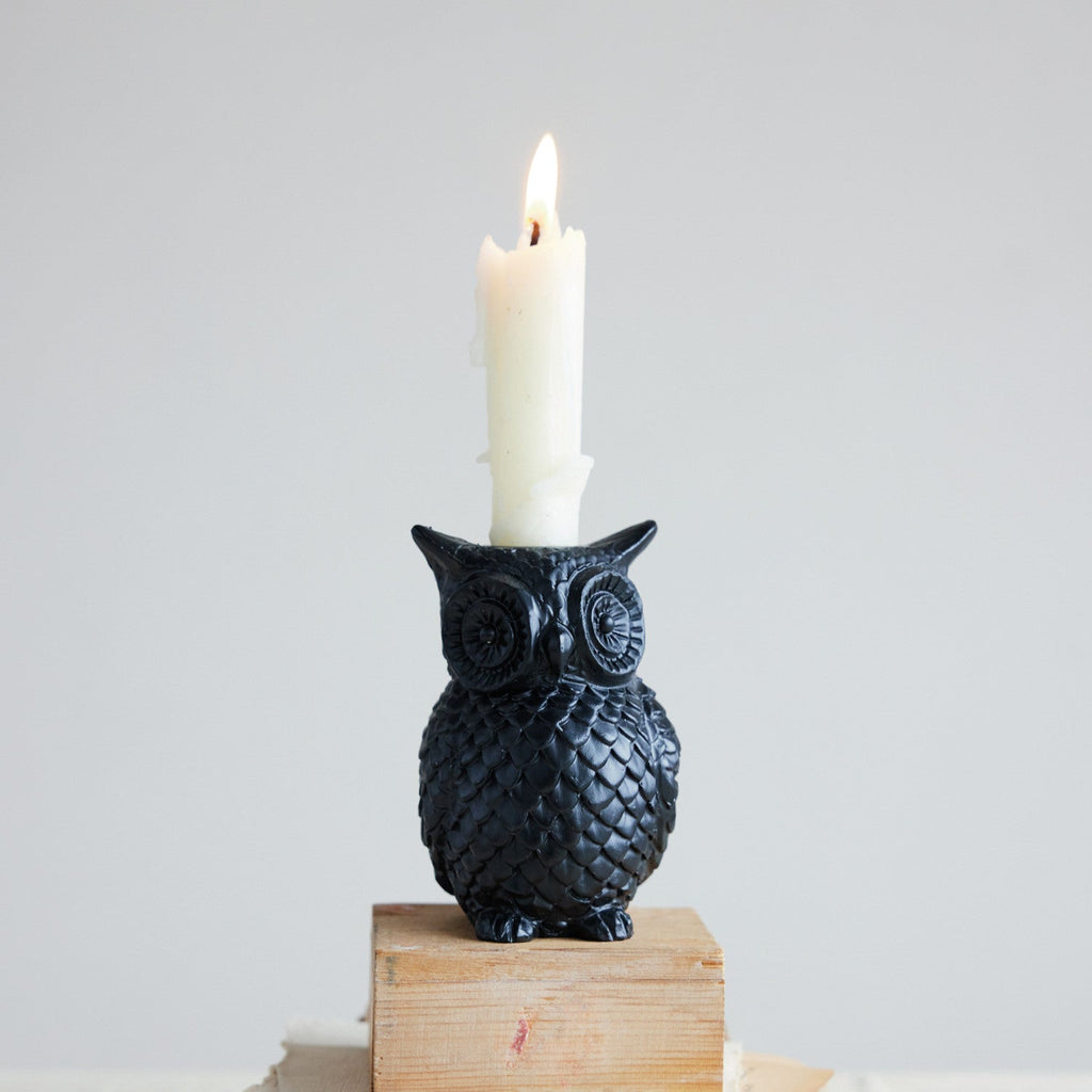Black Resin Owl Taper Candle Holder