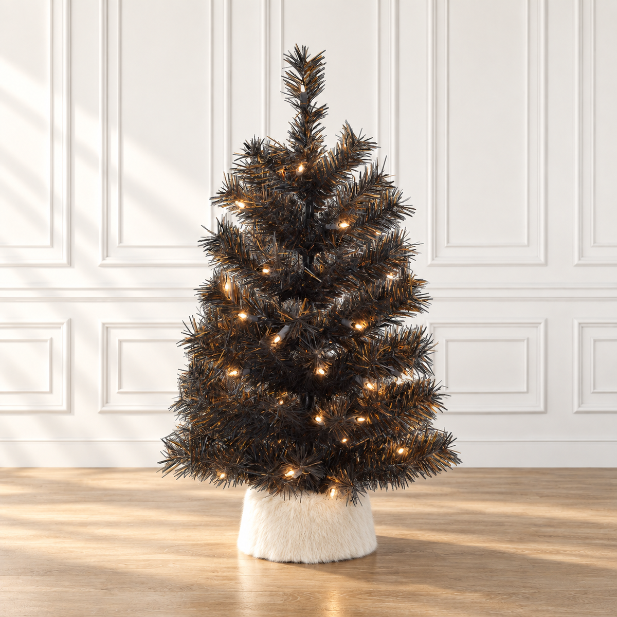 24" Tabletop Matte Black Gold Tinsel Halloween Tree