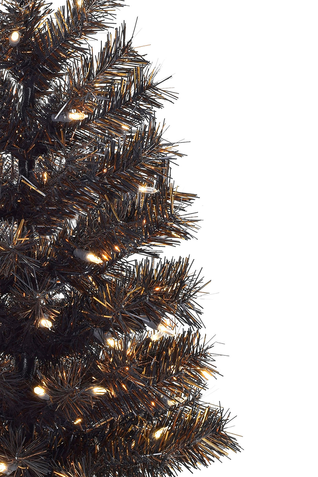 24" Tabletop Matte Black Gold Tinsel Halloween Tree
