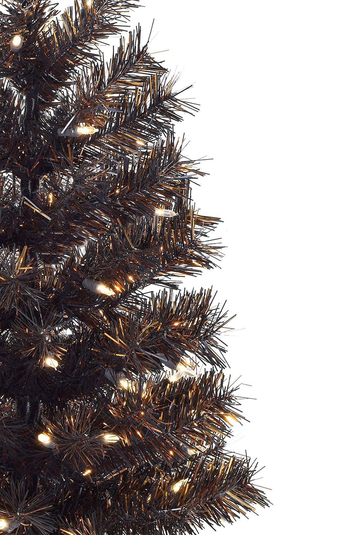 24" Tabletop Matte Black Gold Tinsel Halloween Tree