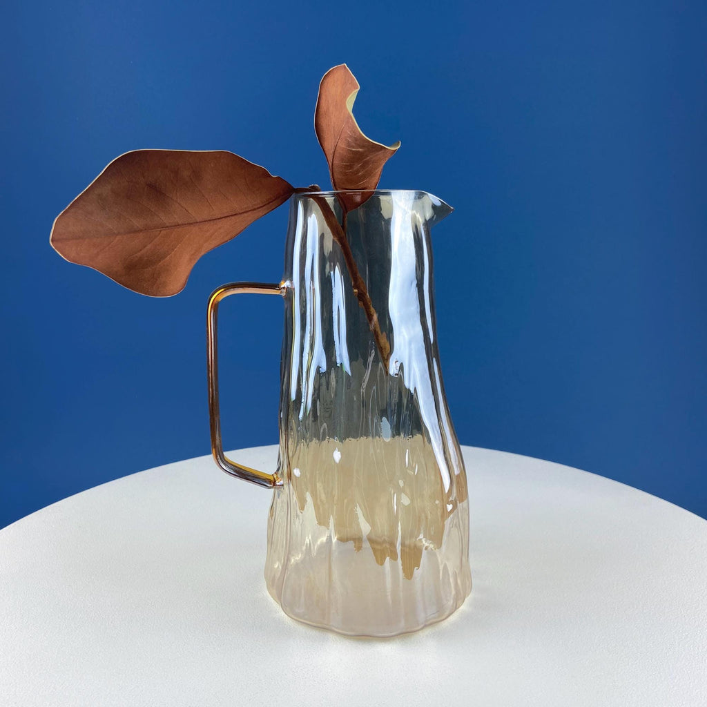 Iridescent Peach Bark Glass Pitcher, 10"
