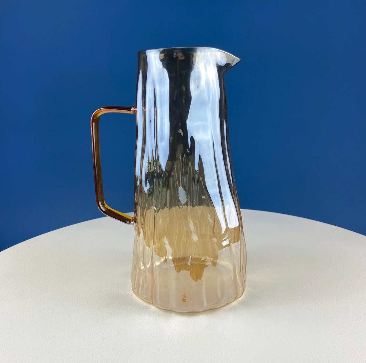 Iridescent Peach Bark Glass Pitcher, 10"