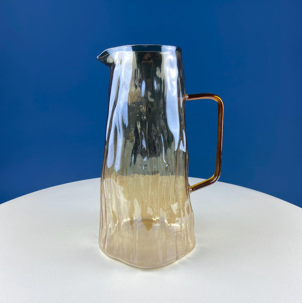 Iridescent Peach Bark Glass Pitcher, 10"