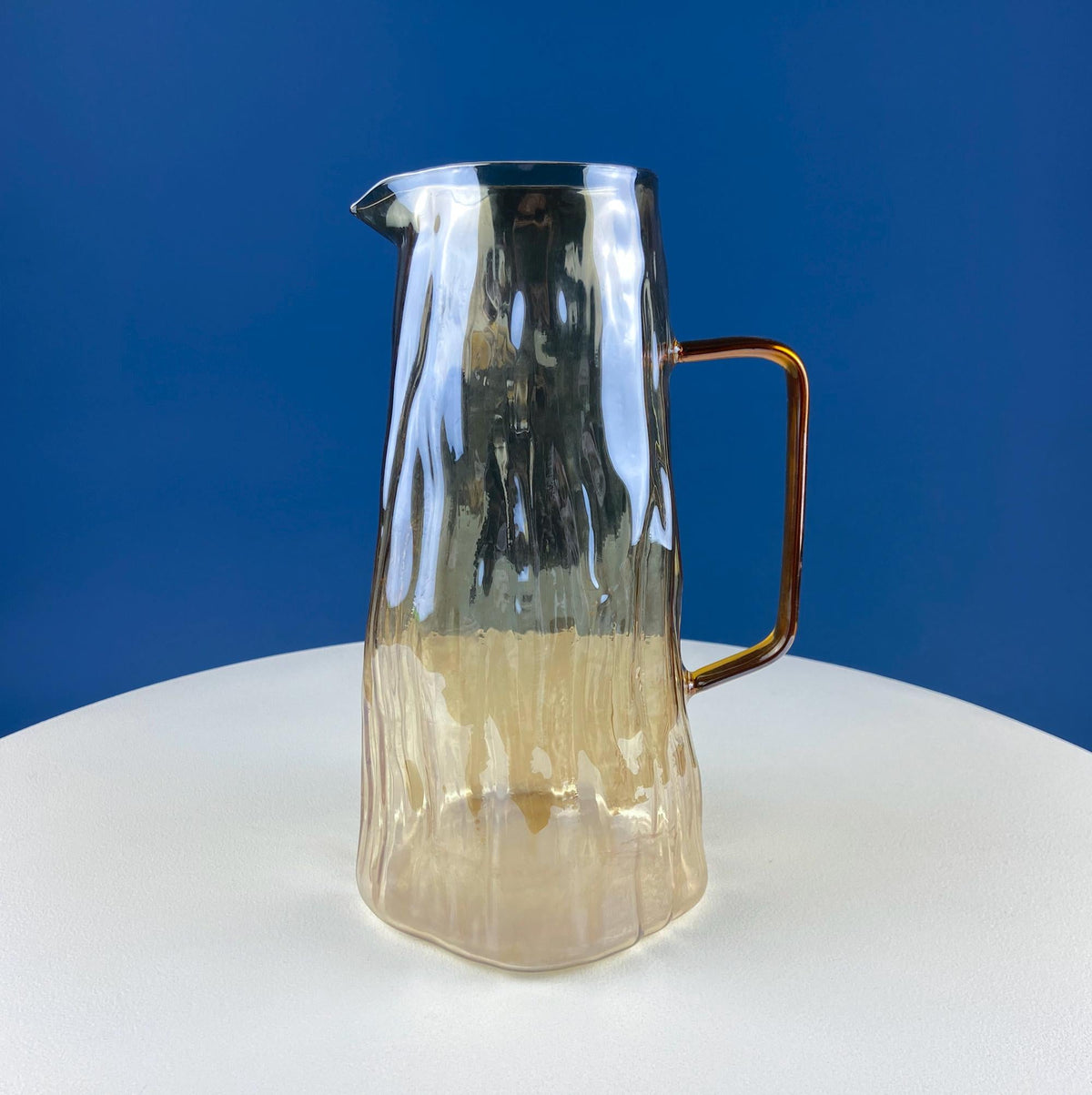 Iridescent Peach Bark Glass Pitcher, 10"