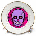 3dRose Janna Salak Designs Day of the Dead - Day of the Dead Skull Día de los Muertos Sugar Skull Purple Pink Black Scroll Design - Plates (cp_28869)