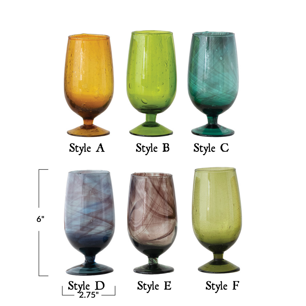 Hand-Blown Stemmed Drinking Wine Glass | 6 Colors