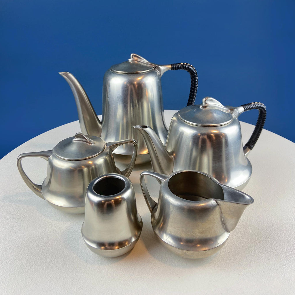 Metawa Holland Pewter Coffee & Tea Set with Filigree Tray, 6 Pieces