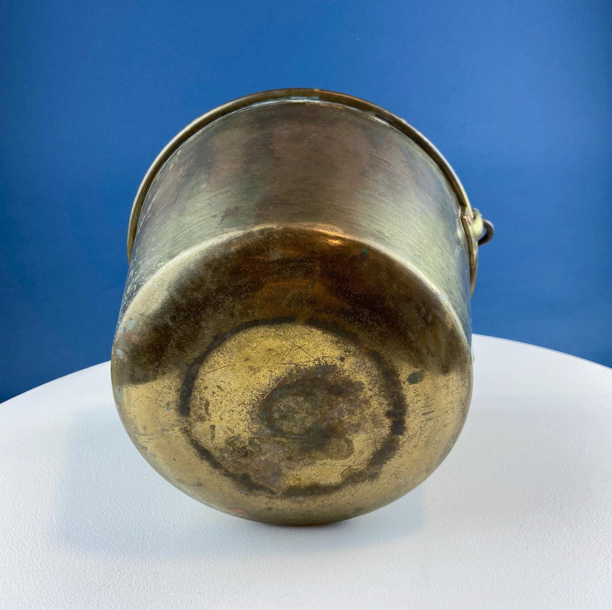 Hand-Hammered Brass Bucket with Wrought Iron Handle