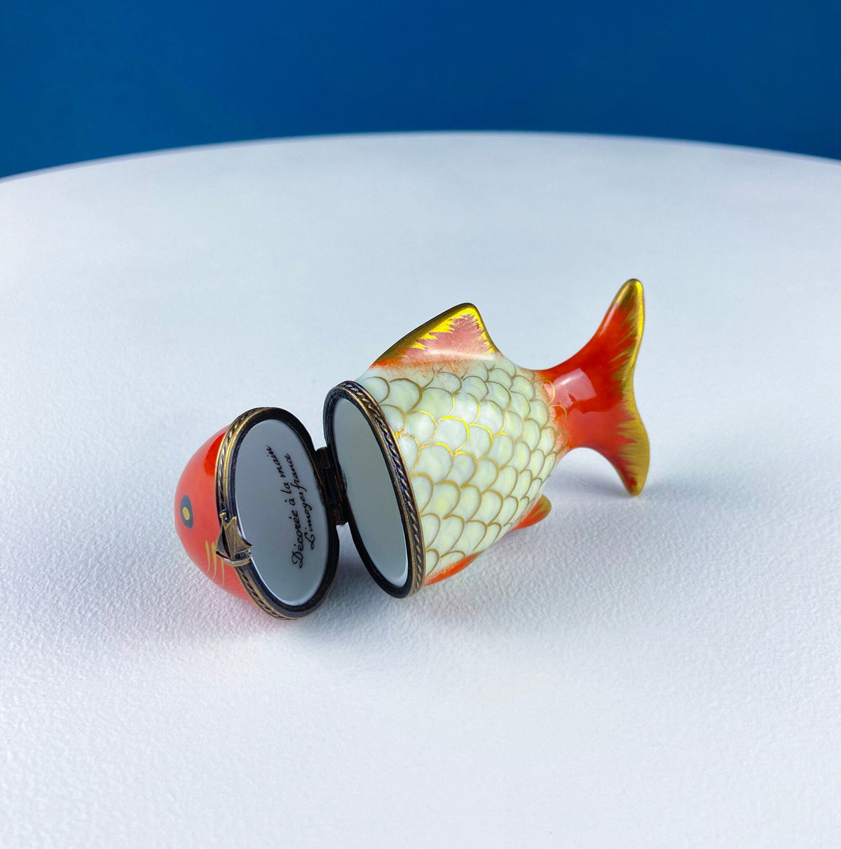 Limoges Koi Fish Trinket Box with Sailboat Clasp