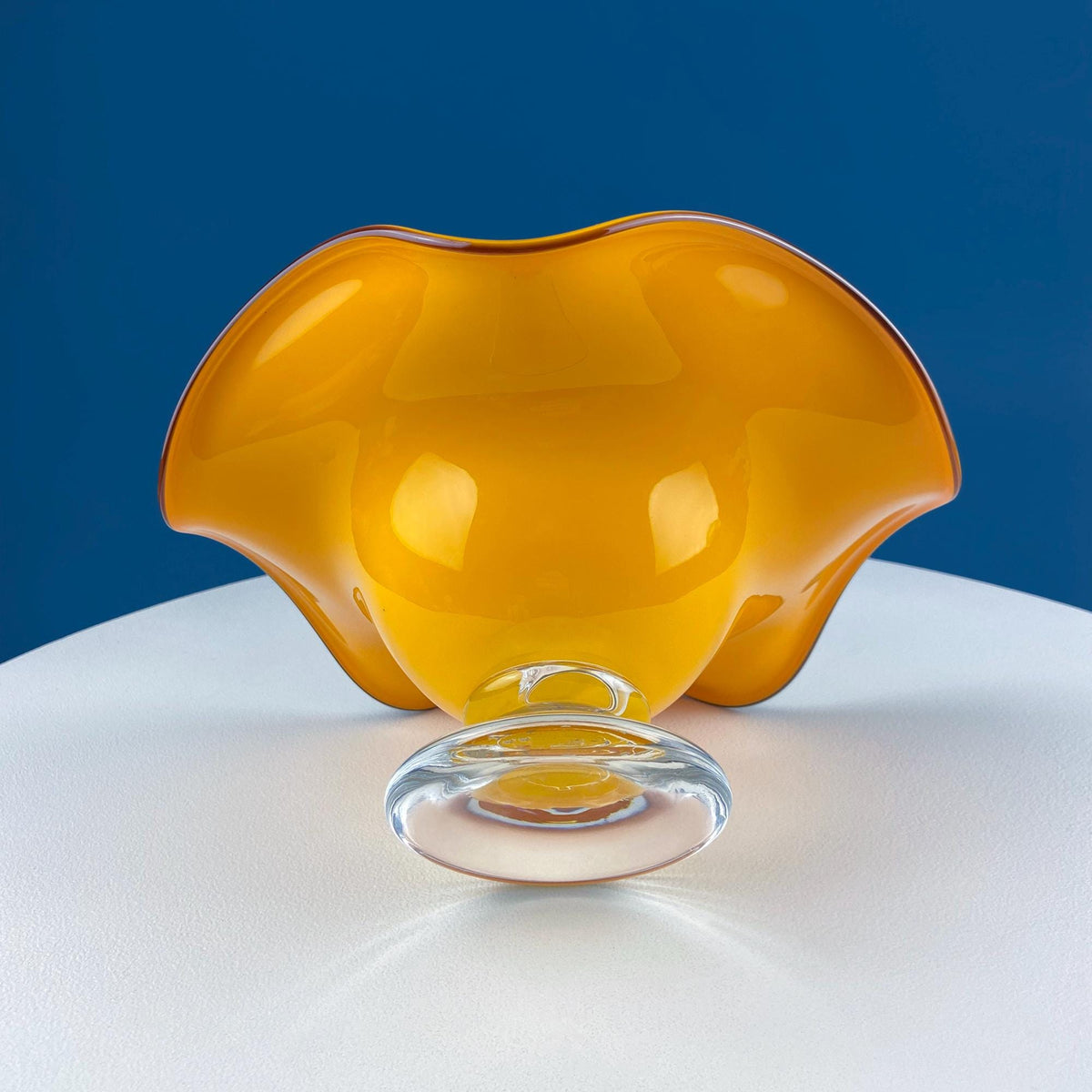 Hand-Blown Orange Glass Footed Bowl