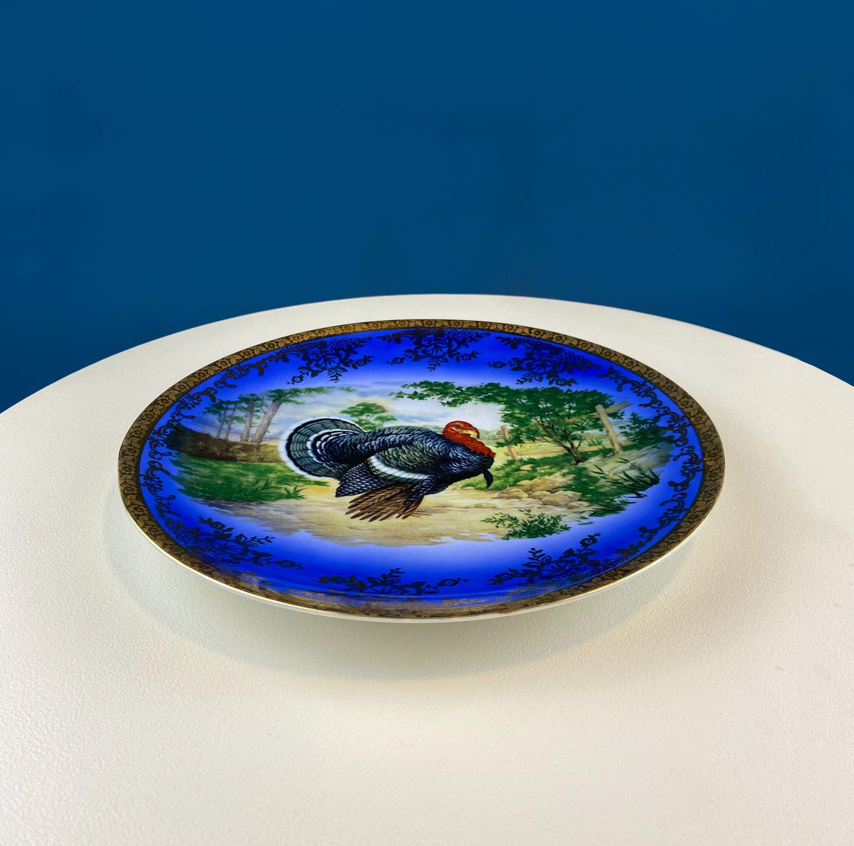 Bavarian Cobalt & Gold Turkey Platter, 12"