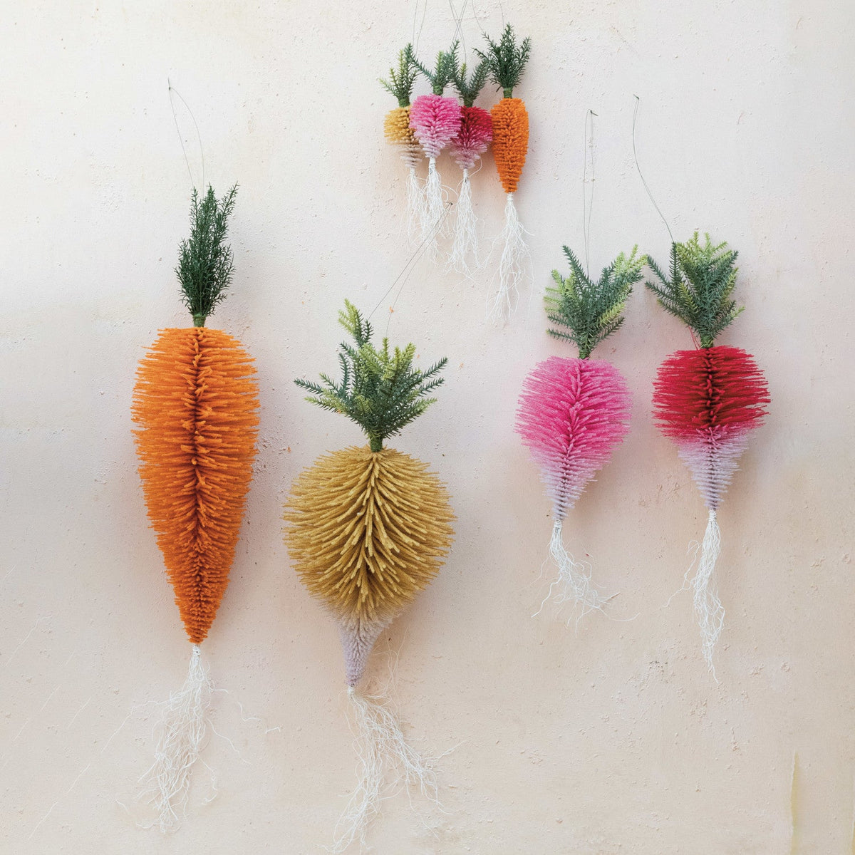 Flocked Bottle Brush Vegetable Ornaments