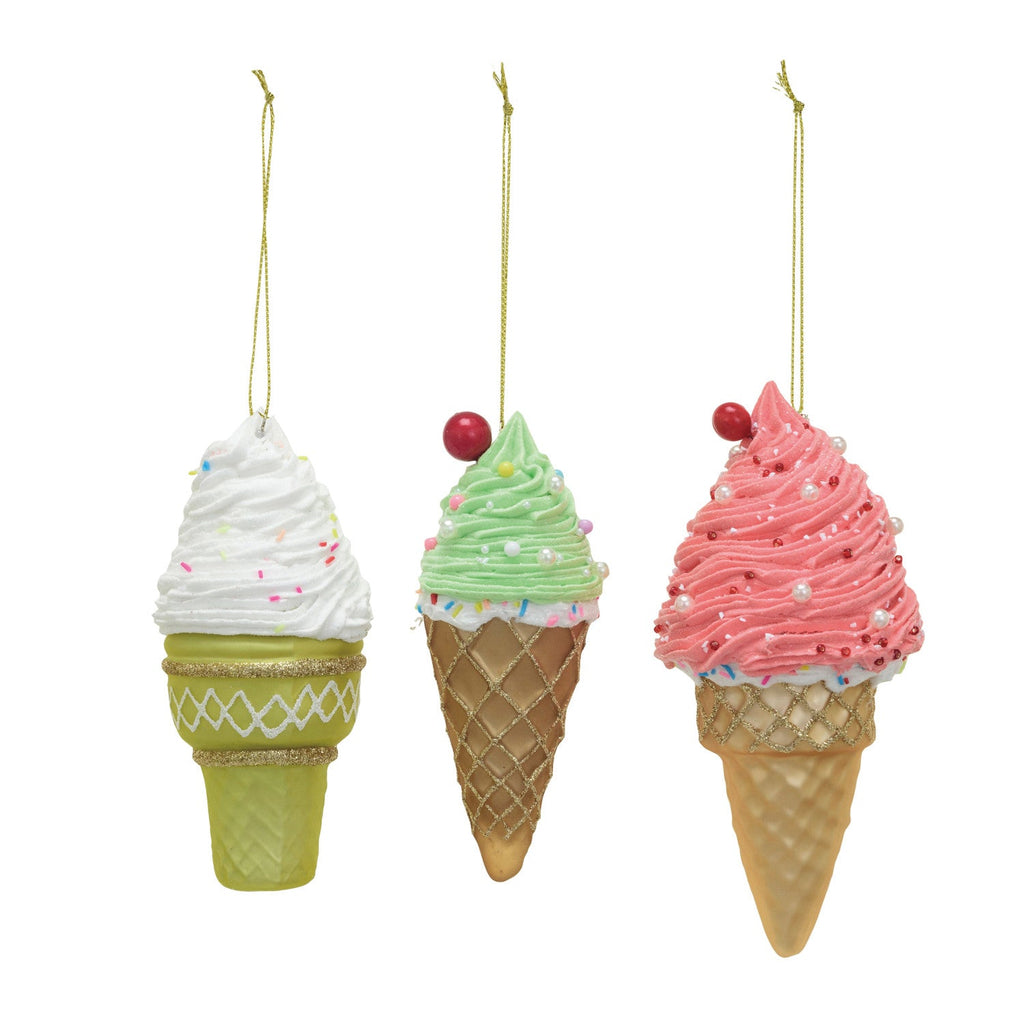 Ice Cream Cone Ornaments with Glitter & Beads