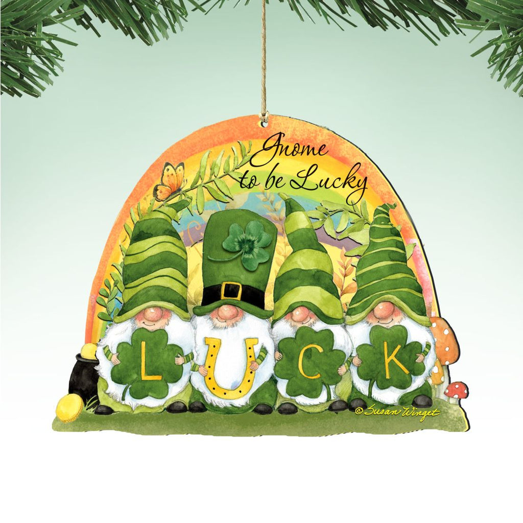 St Patrick's Gnomes Wooden Ornaments by Susan Winget - Celtic Decor - 8471110-SW