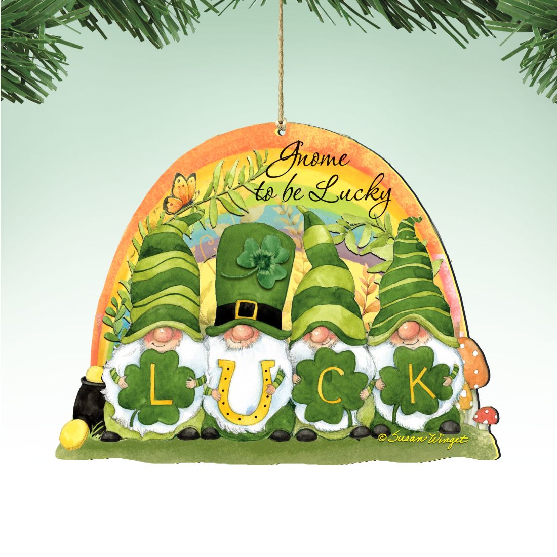 St Patrick's Gnomes Wooden Ornaments by Susan Winget - Celtic Decor - 8471110-SW