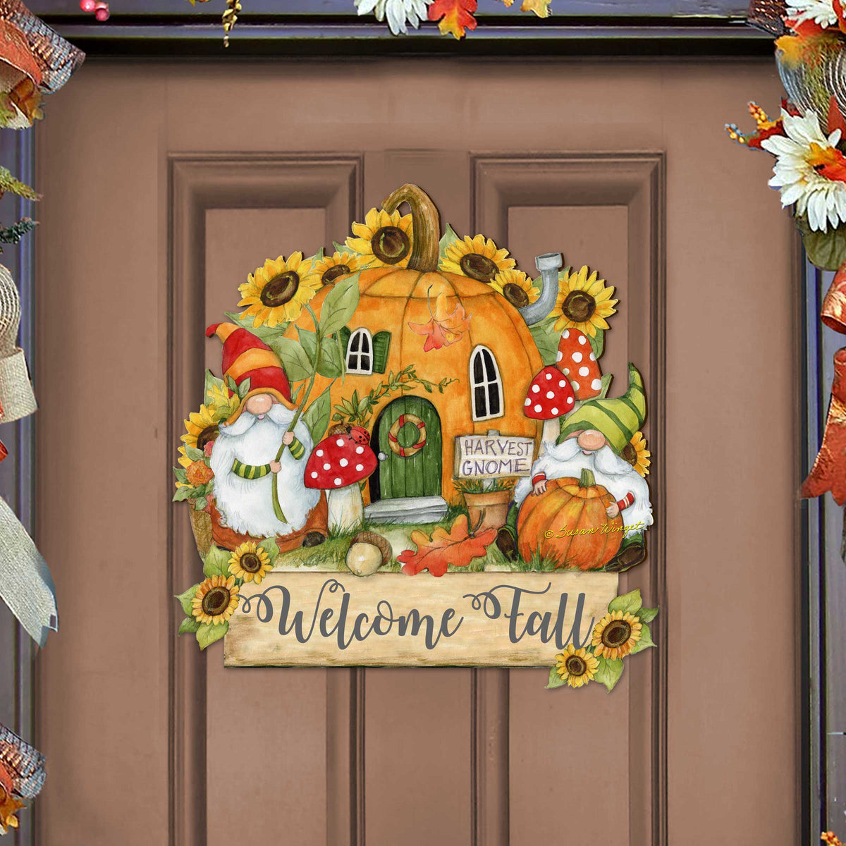 Fall Decor Harvest Welcome Sign Welcome Fall Cornucopia Door Decor Handmade Gift Autumn Porch Decor by Susan Winget - 8471209H-SW