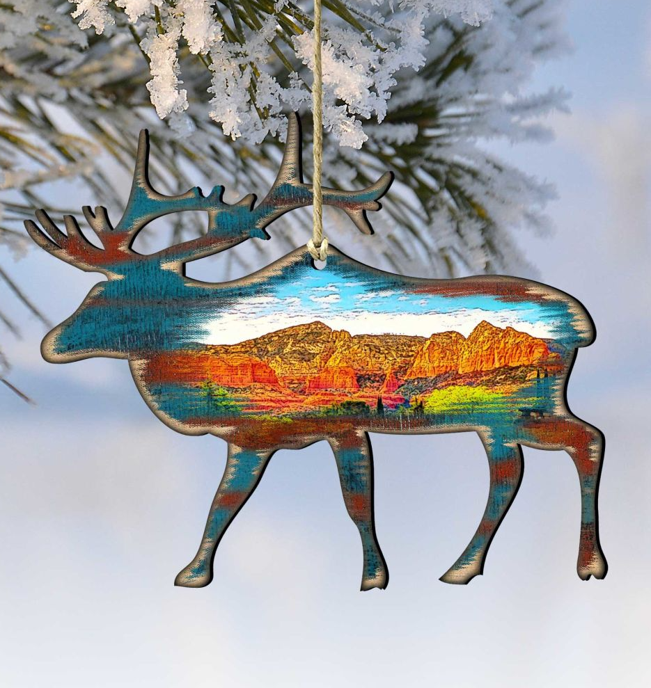 Hand-Carved Wildlife Tree bundle: Elk wooden ornament
