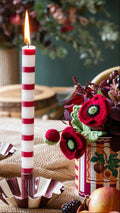 Burgundy & White Stripe Dinner Candles, Sold Individually