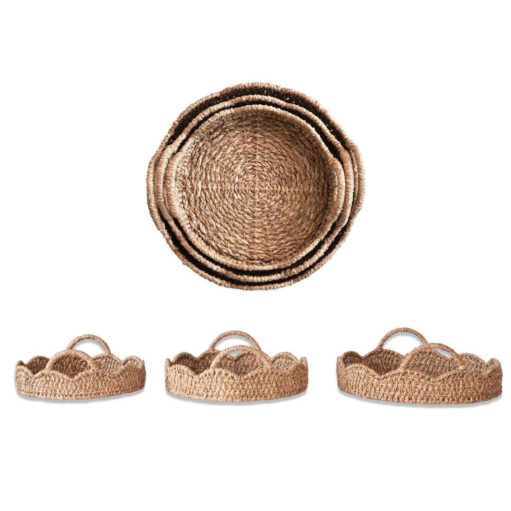 Braided Bankuan & Rattan Scalloped Tray with Handles