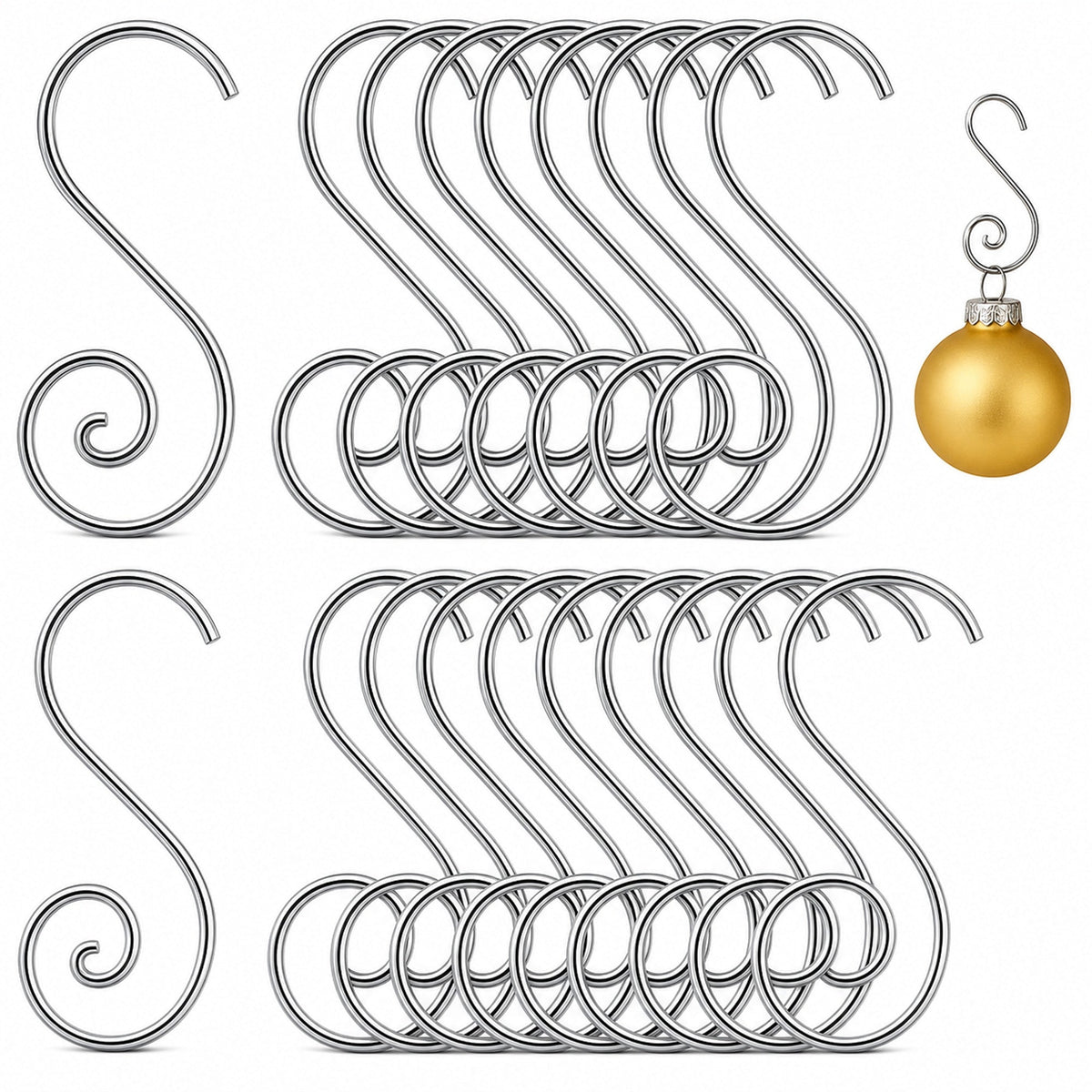 Frosted Blue Tree Starter bundle: Silver metal wire spiral ornament hooks, set of 20