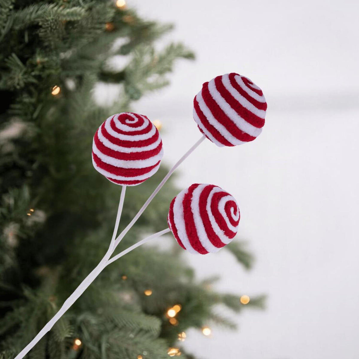 18" Chenille Striped Ball Pick: Red