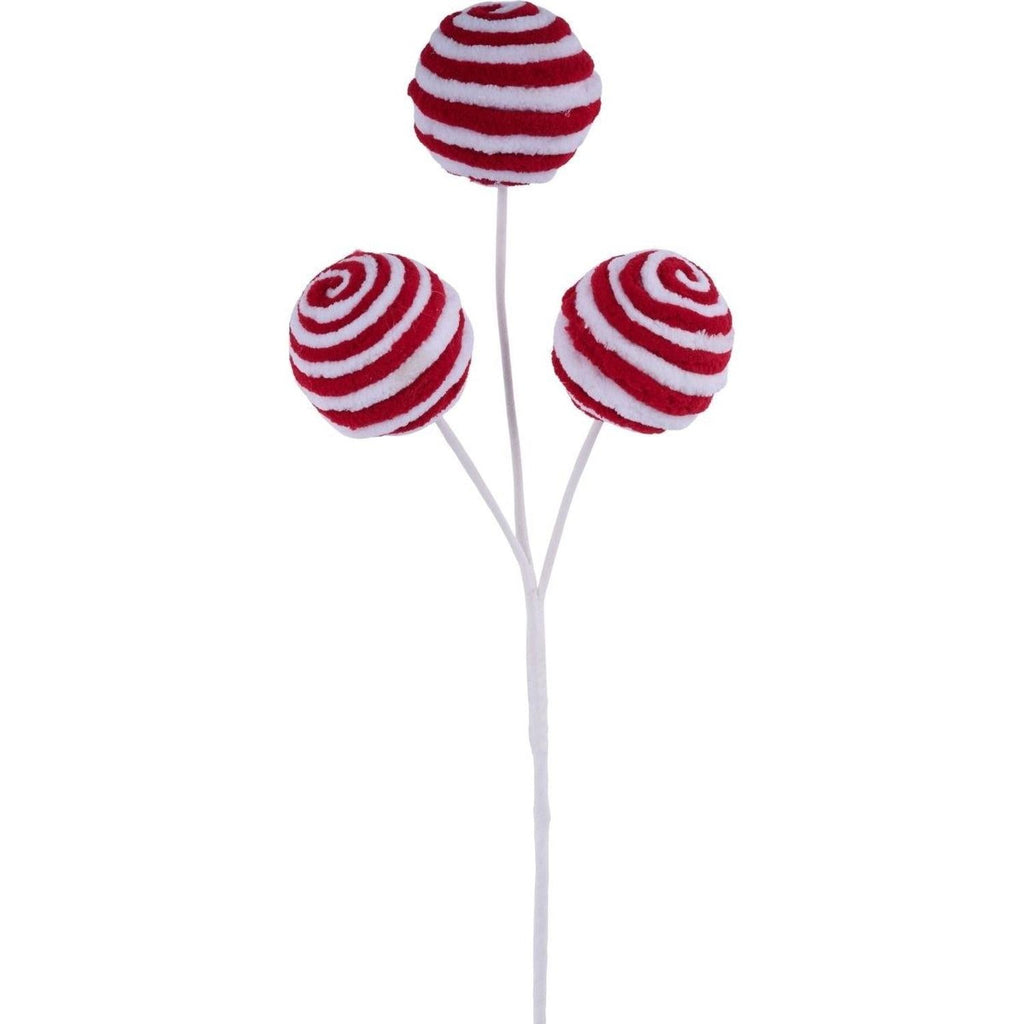 18" Chenille Striped Ball Pick: Red