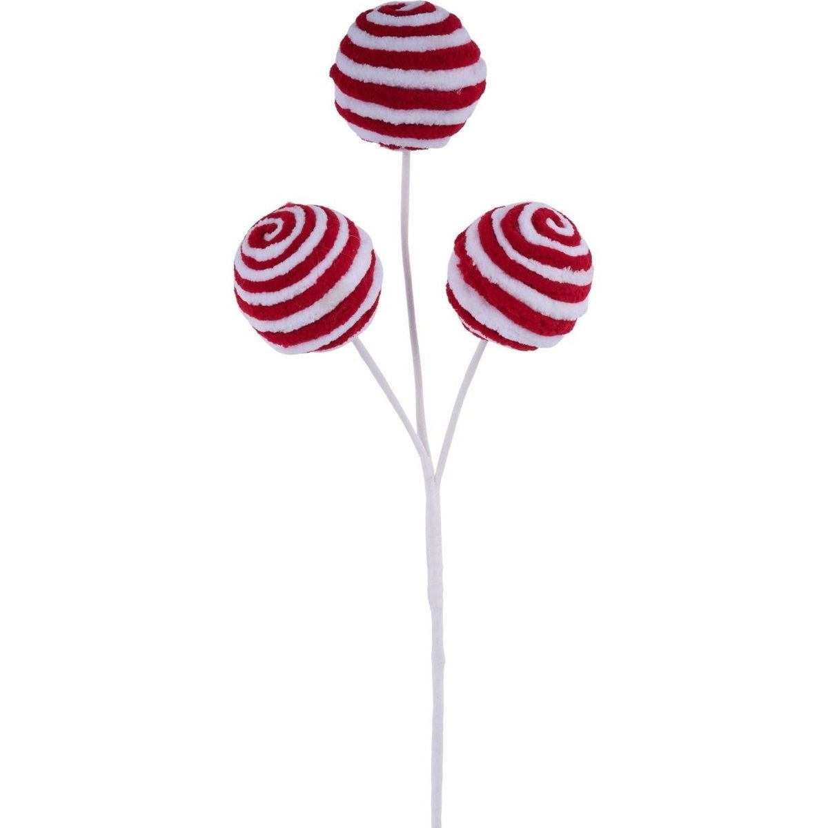 18" Chenille Striped Ball Pick: Red