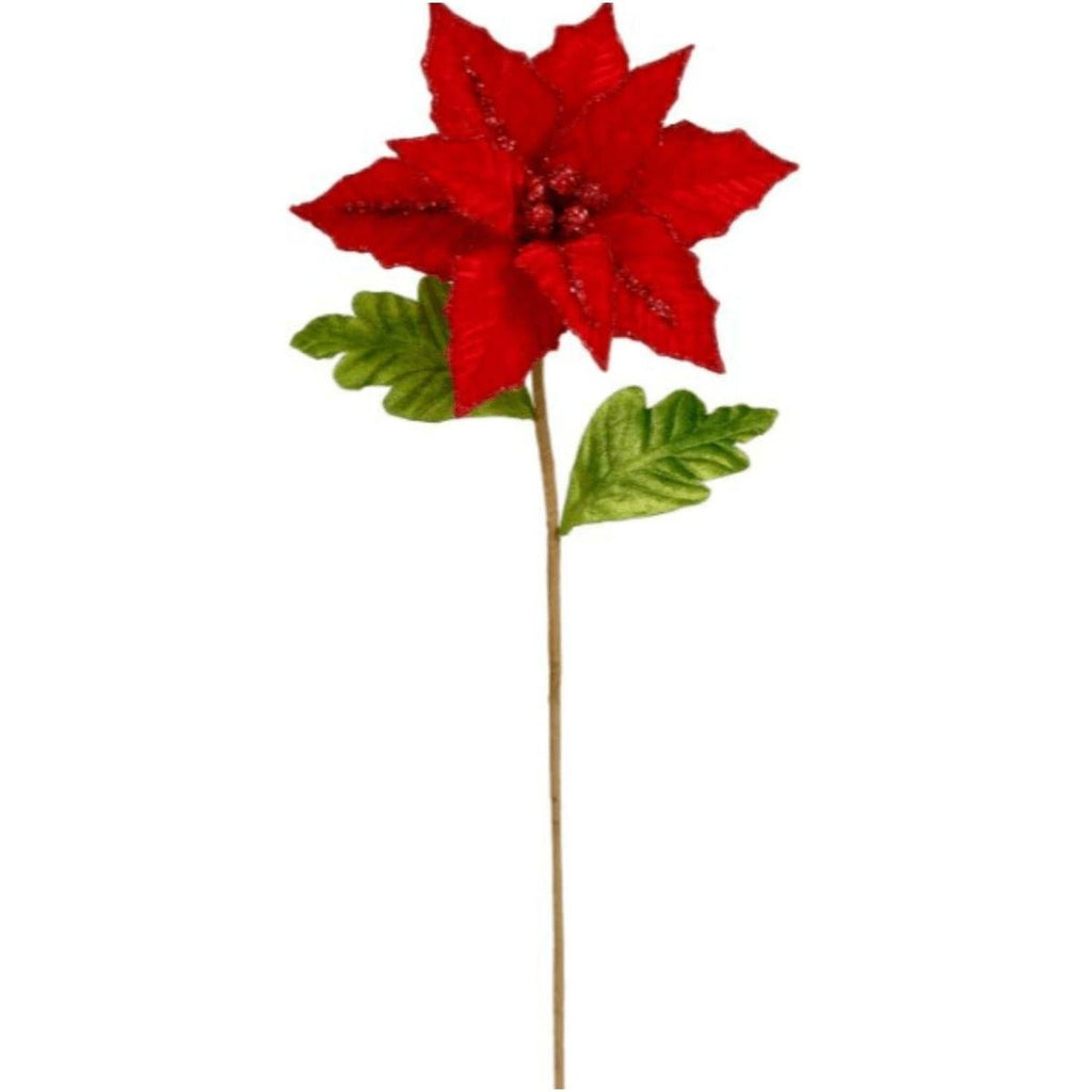 23" Red Velvet Poinsettia Pick