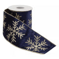 4" Gold Snowflake Ribbon: Blue (5 Yards)