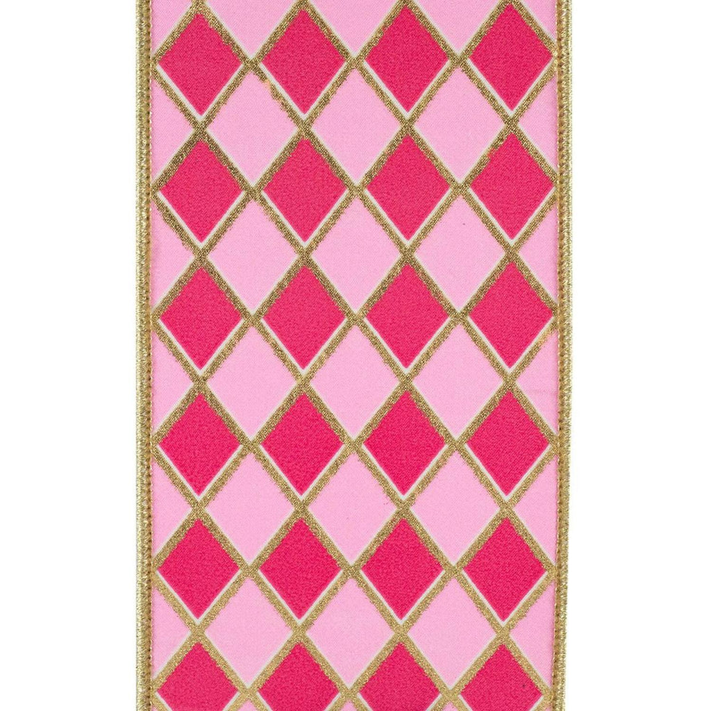 4in Two Tone Pink Gold Trim Harlequin Ribbon (5 Yards)