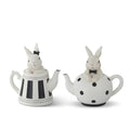 5.75 in White Resin Bunnies in Black & White Teapots (Set of 2)