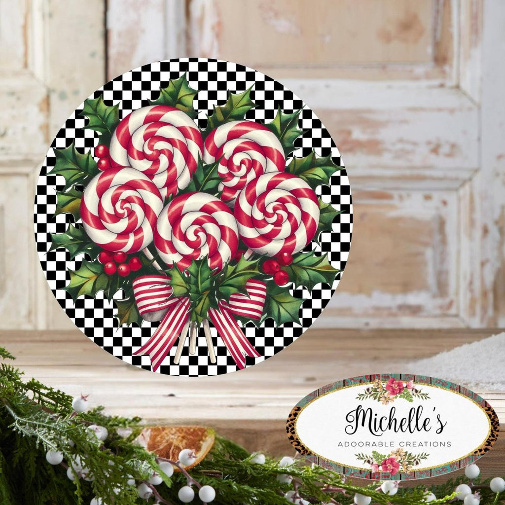 Candy Cane Peppermint Black White Sign