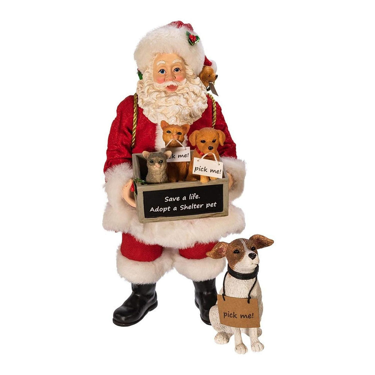 Kurt Adler 10.5-Inch Fabriché Adopt-a-Pet Santa with Dog, 2 Piece Set