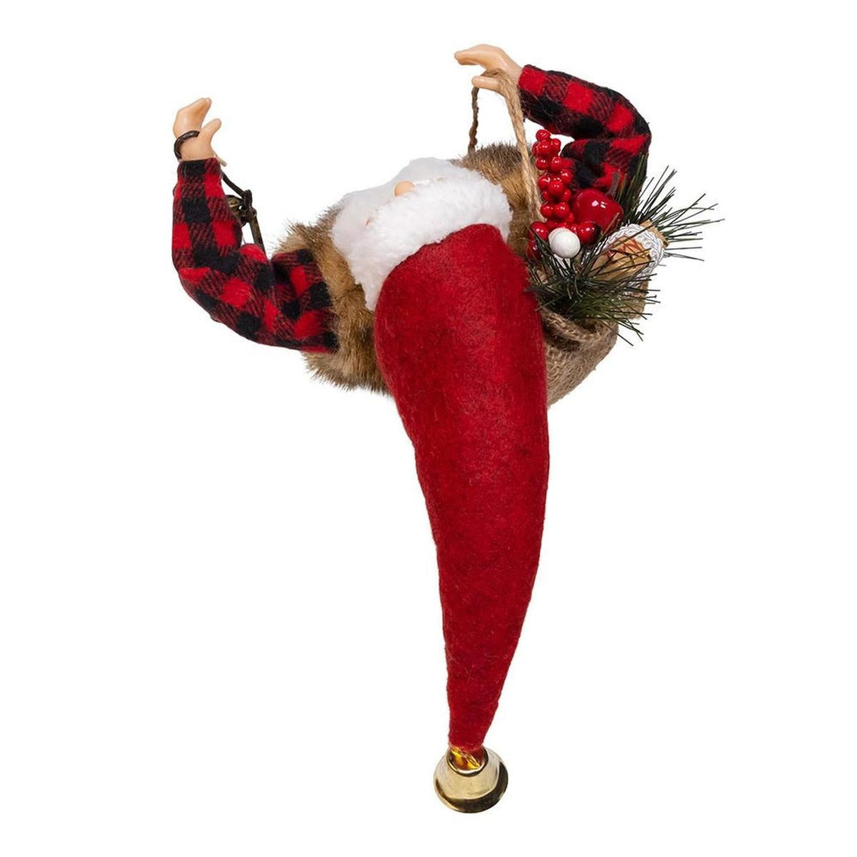 Kurt Adler 12-Inch Standing Christmas Santa with Plaid Shirt, Sack and Lantern