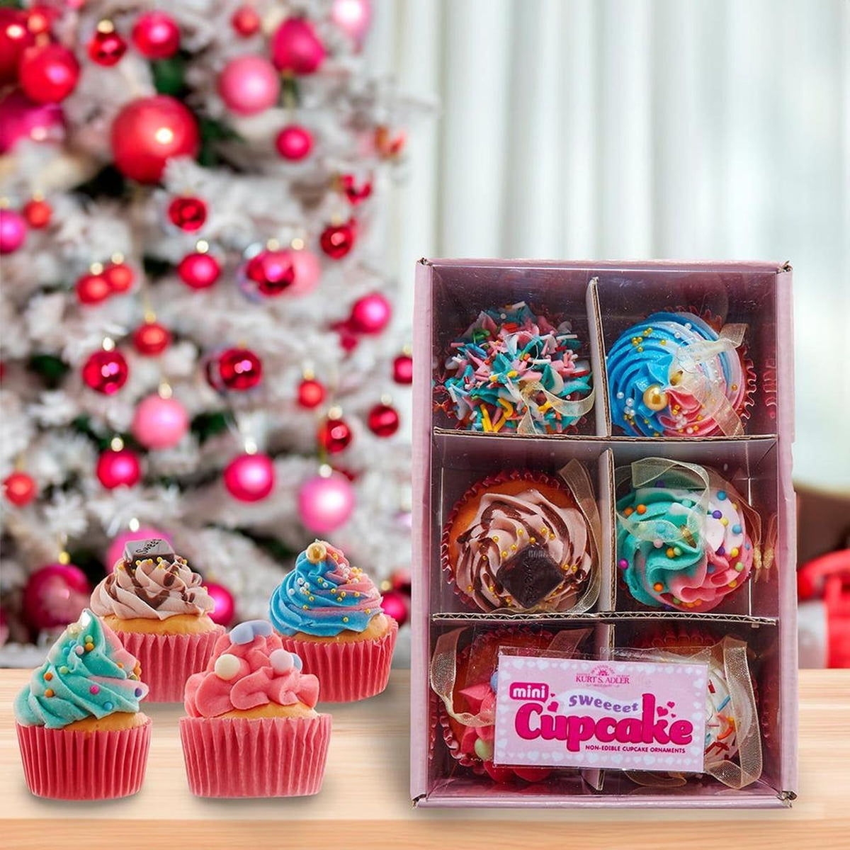 Kurt Adler 6-6.5-Inch Miniature Foam Cupcake Ornaments, 6-Piece Boxed Set