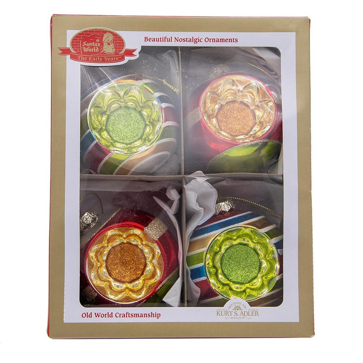 Kurt Adler 75MM Early Years Glass Ornaments, 4 Piece Set
