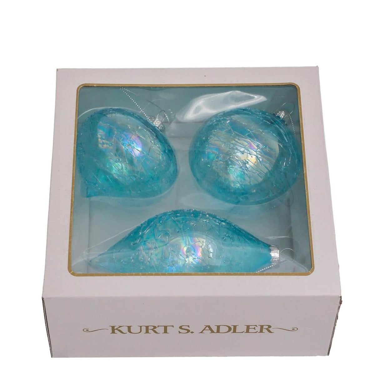 Kurt Adler 80MM Blue Finial, Onion, and Ball Glass Ornaments, Set of 3