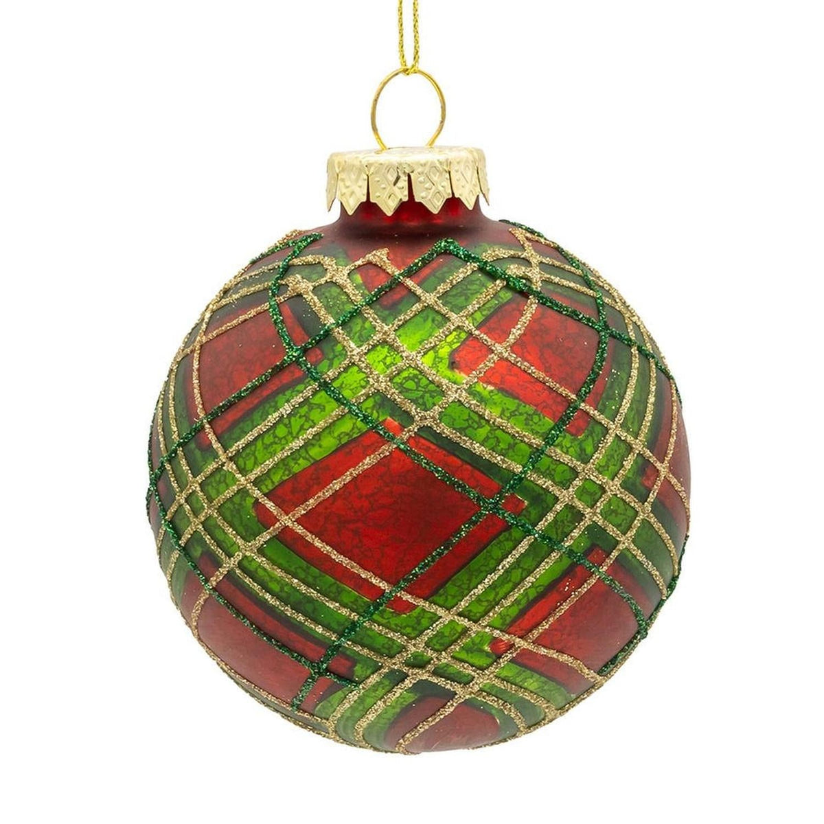 Kurt Adler 80MM Glass Matte Red and Green Striped Ball Ornaments, 6-Piece Set