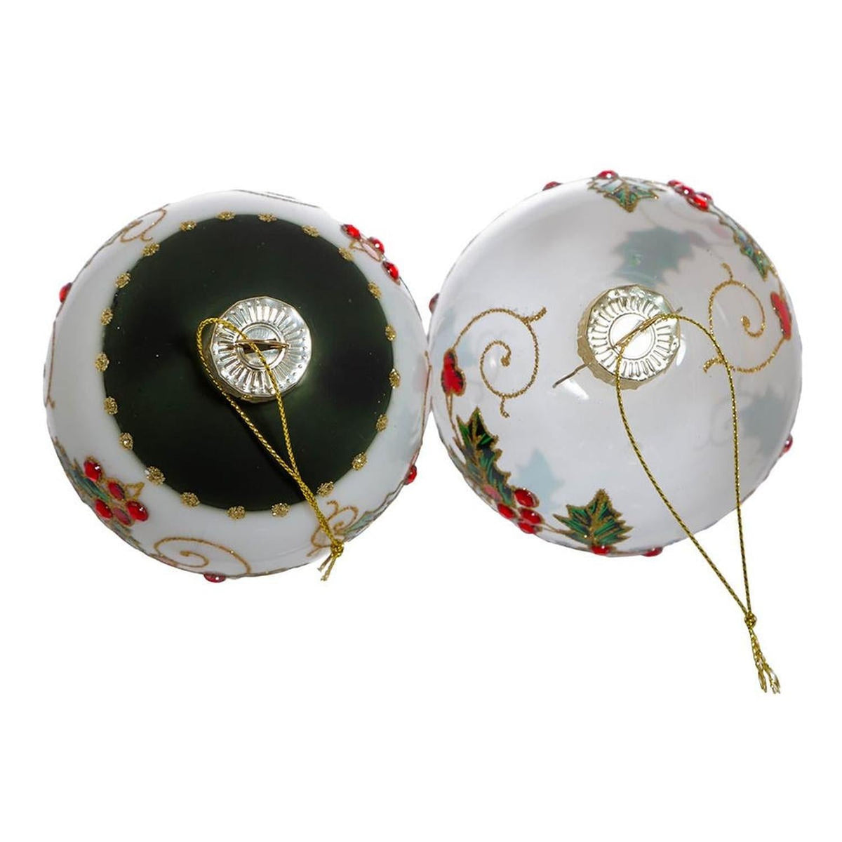 Kurt Adler 80MM Holly Leaves and Berries Glass Ball Ornaments, 6-Piece Set