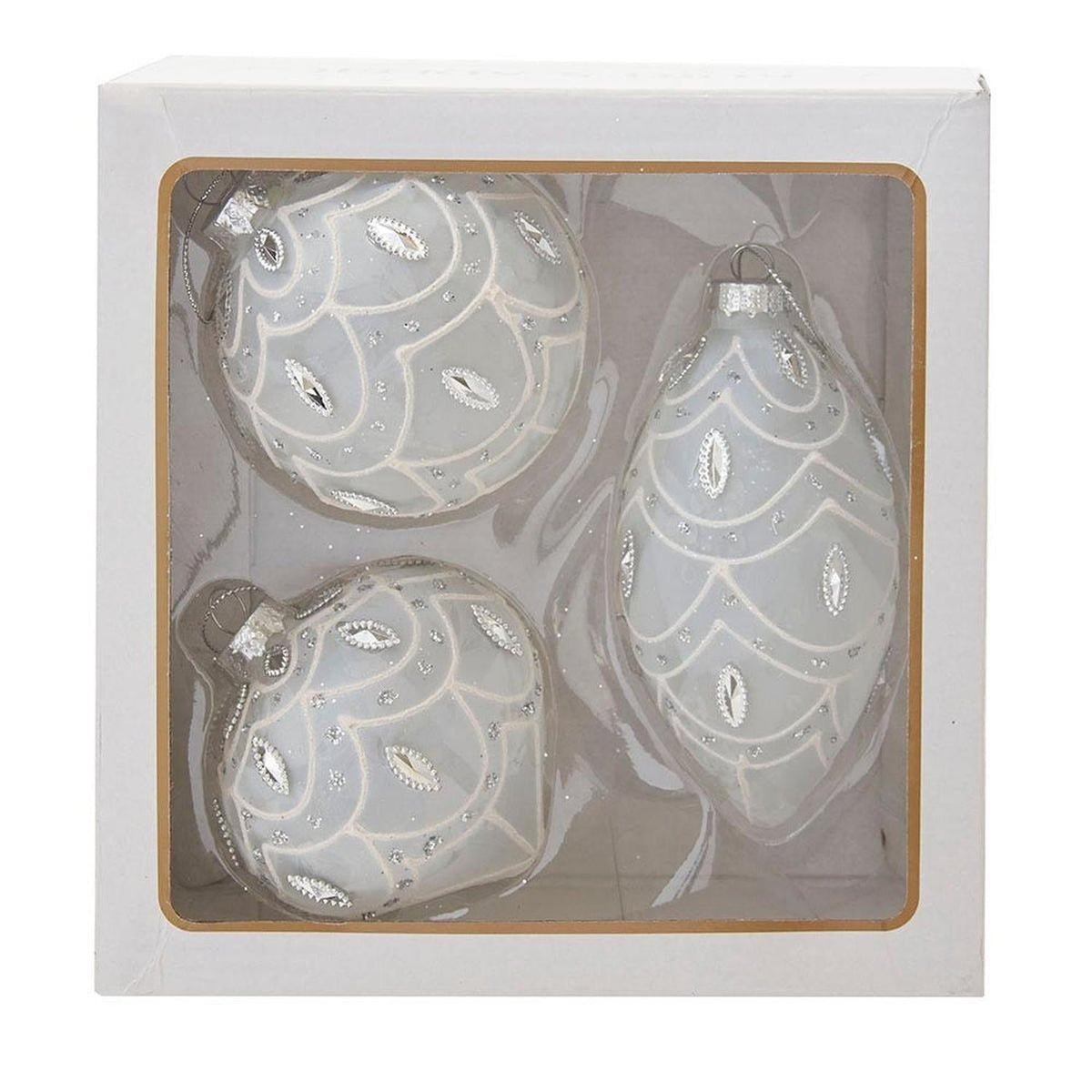 Kurt Adler 80MM White Glass Ball Finial and Onion, 3-Piece Set