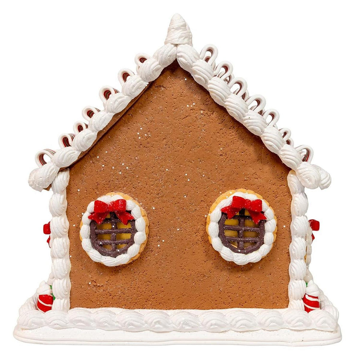 Kurt Adler 9 Inch Gingerbread House With Santa and Ribbon Candy Roof