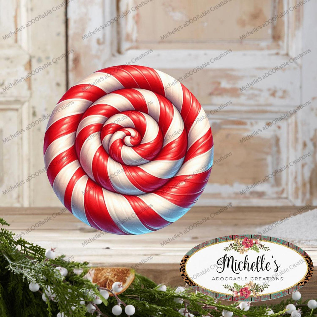 Peppermint Twist Wreath Kit bundle: Red and white round peppermint candy sign, 8"